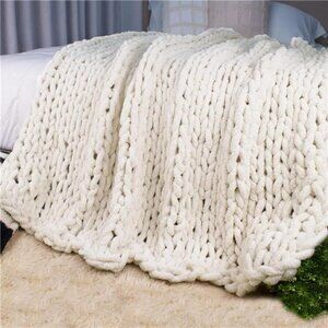 Chunky Knit Throw Blanket 50" X 60", 100% Hand Made Large Chenille Loop Yarn